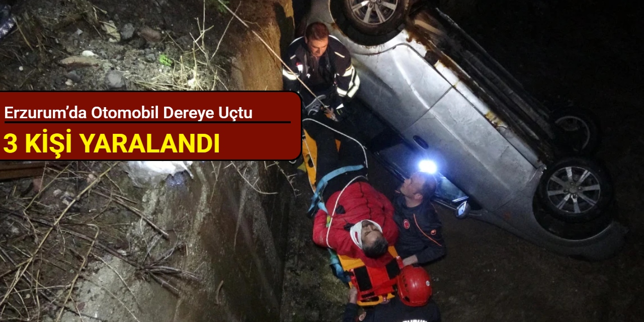 Erzurum’da otomobil dereye uçtu: 3 kişi yaralandı